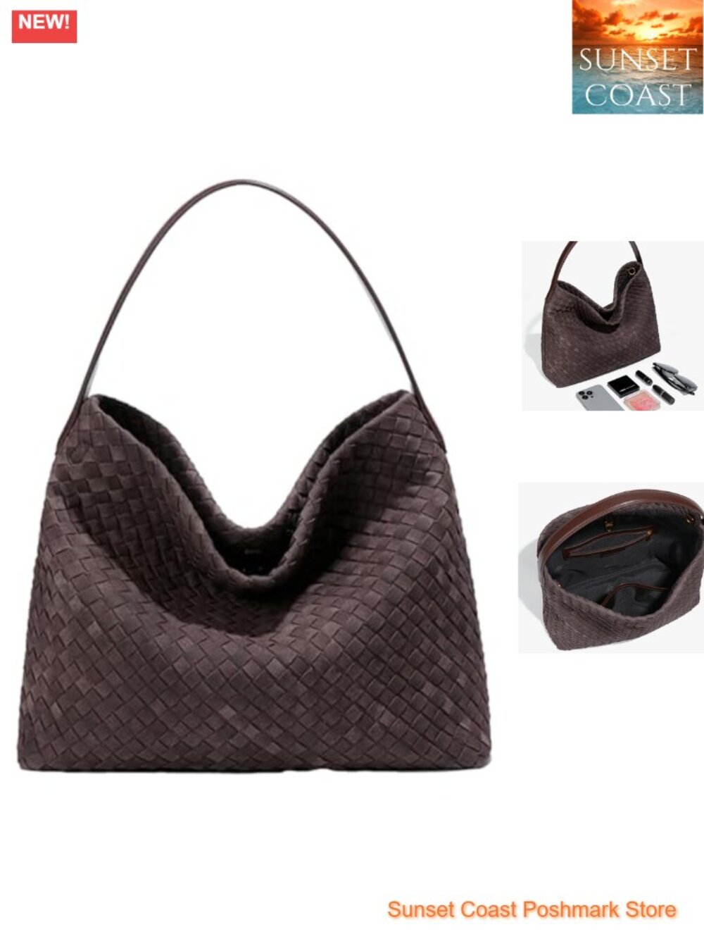 Woven Faux Suede Hobo Tote Bag Trendy Slouchy Shoulder Purse for Work Travel